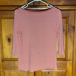 A New Day 3/4 Sleeve Burnt Orange and White Stripe Shirt